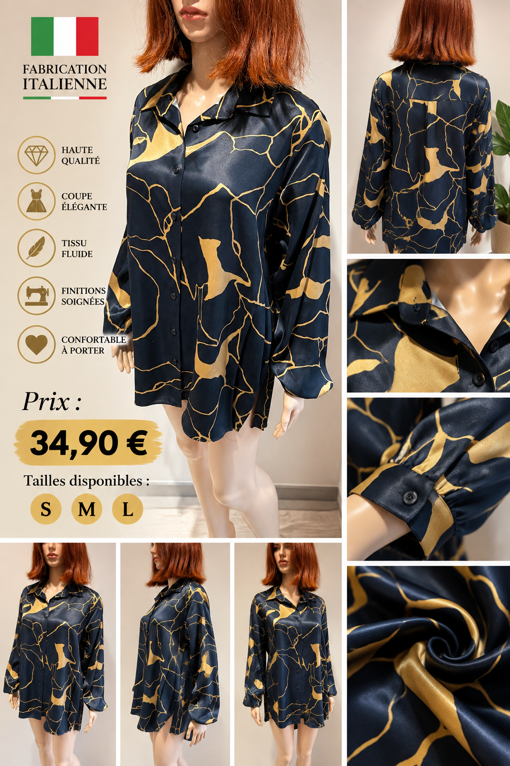 🖤 CHEMISE FEMME CHIC – FABRICATION ITALIENNE 🇮🇹