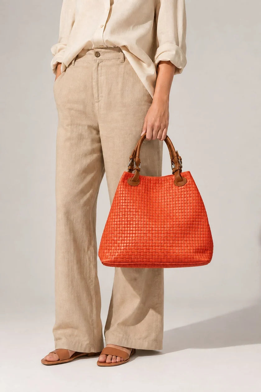 ARIA Sac cabas en cuir - Rouge - Noir - Beige