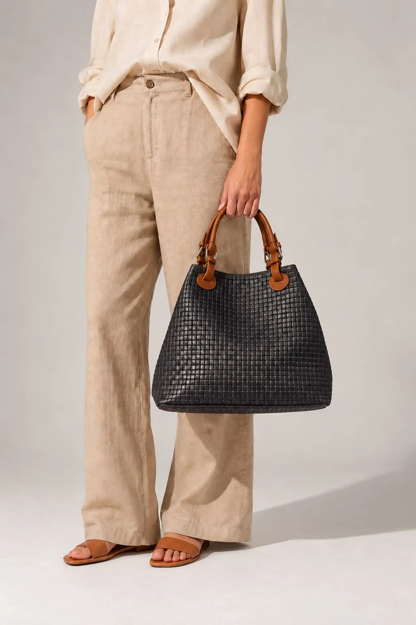 ARIA Sac cabas en cuir - Rouge - Noir - Beige
