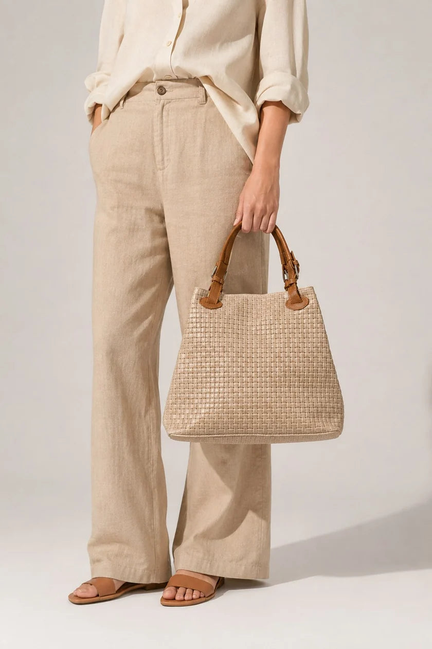 ARIA Sac cabas en cuir - Rouge - Noir - Beige