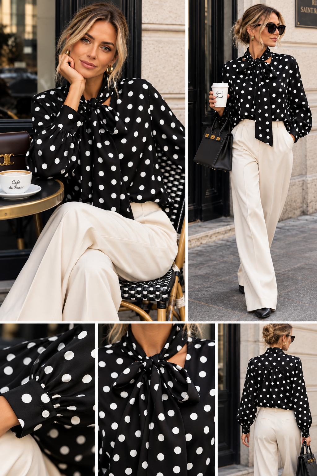 ✨ Blouse Femme Chic à Pois – Fabrication Italienne 🇮🇹