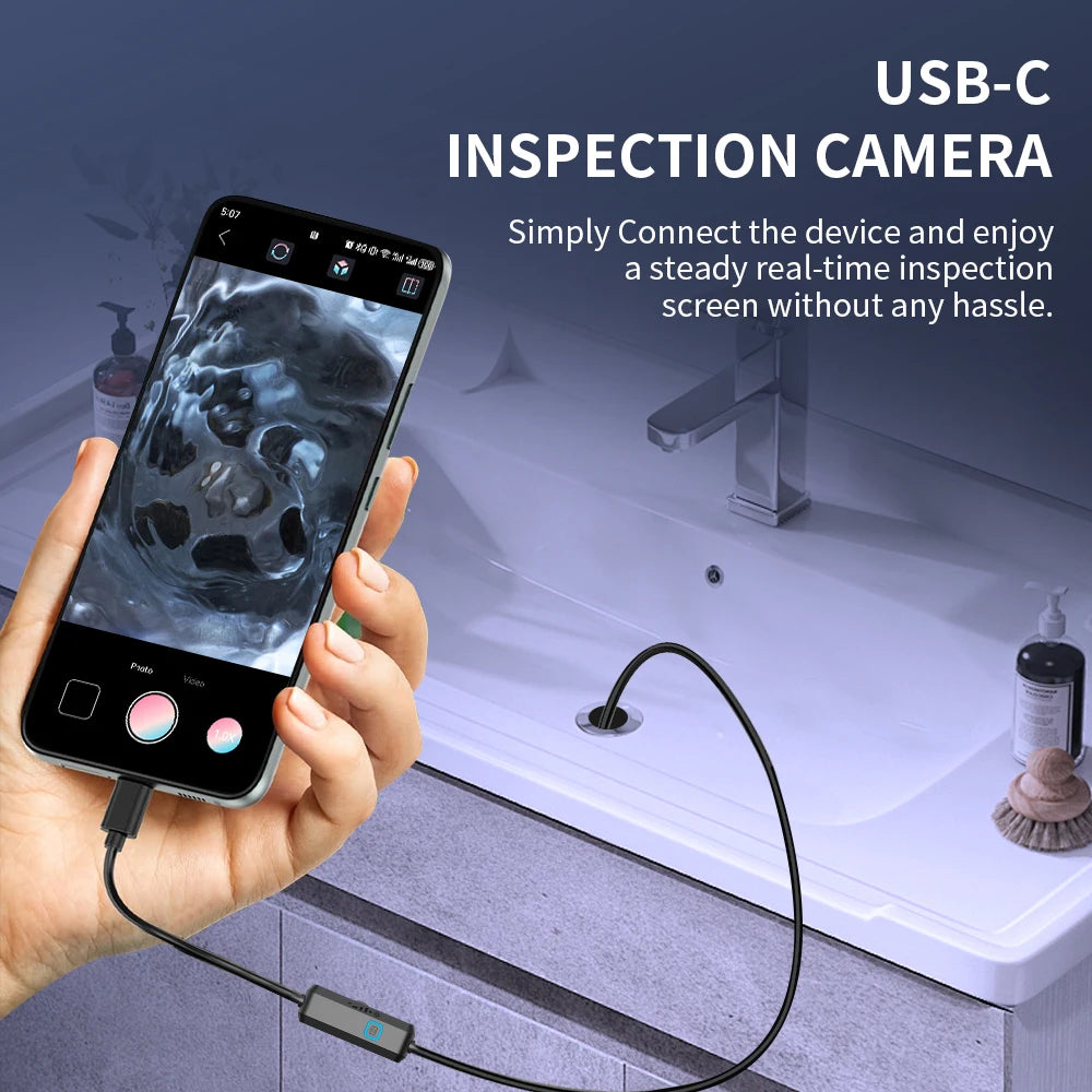 Caméra d'endoscope Android 7MM TYPE-C IP67 étanche avec 6 LED réglables, mini caméra borescope avec 6 LED