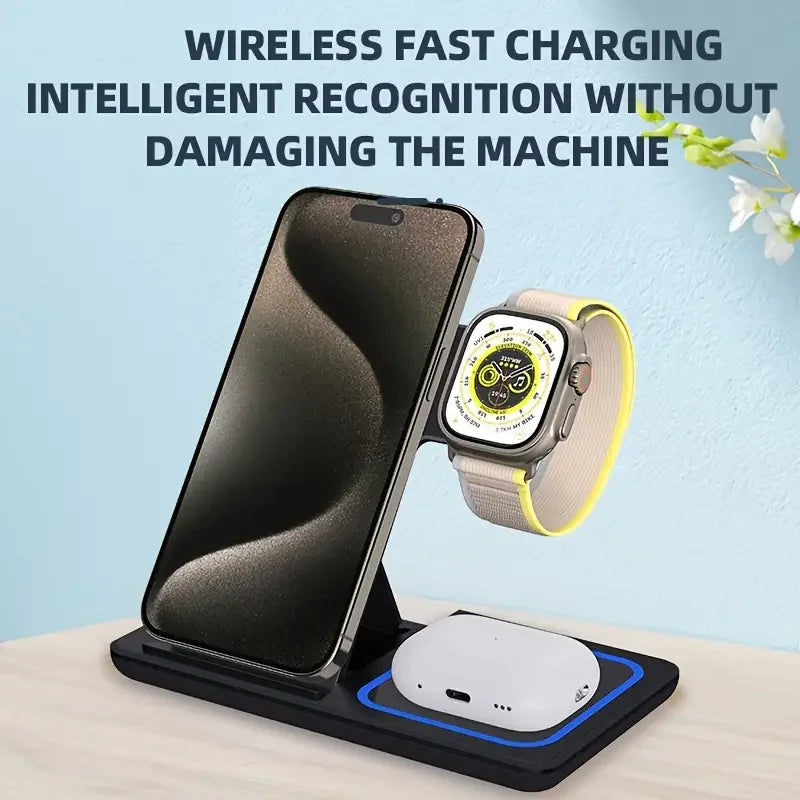 Station de charge sans fil pliable 3 en 1 30W pour iPhone 17 16 15 14 13 Pro Max iWatch Ultra AirPods Pro Support de charge rapide