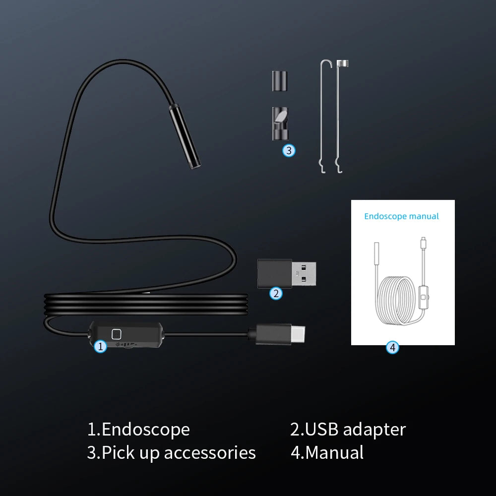 Caméra d'endoscope Android 7MM TYPE-C IP67 étanche avec 6 LED réglables, mini caméra borescope avec 6 LED