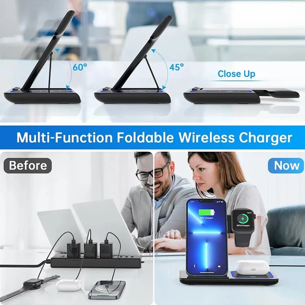 Station de charge sans fil pliable 3 en 1 30W pour iPhone 17 16 15 14 13 Pro Max iWatch Ultra AirPods Pro Support de charge rapide