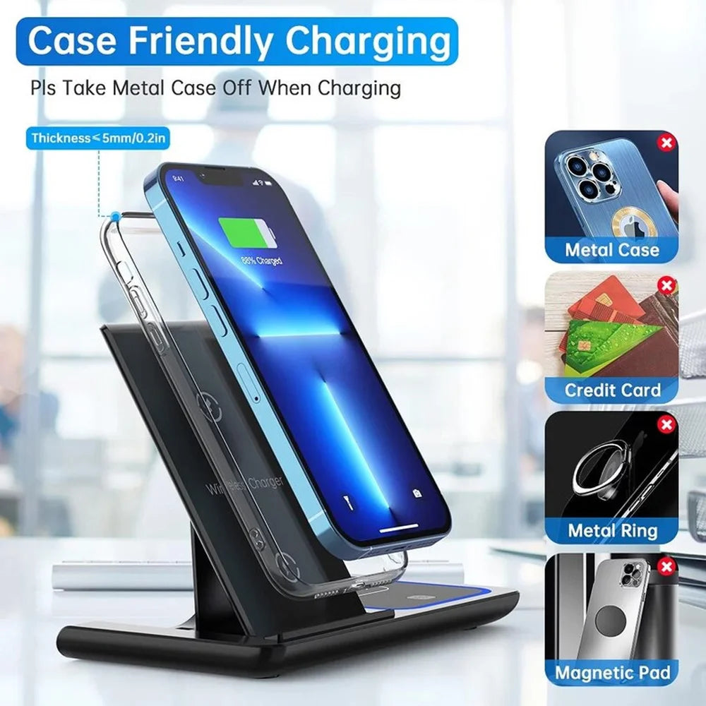 Station de charge sans fil pliable 3 en 1 30W pour iPhone 17 16 15 14 13 Pro Max iWatch Ultra AirPods Pro Support de charge rapide